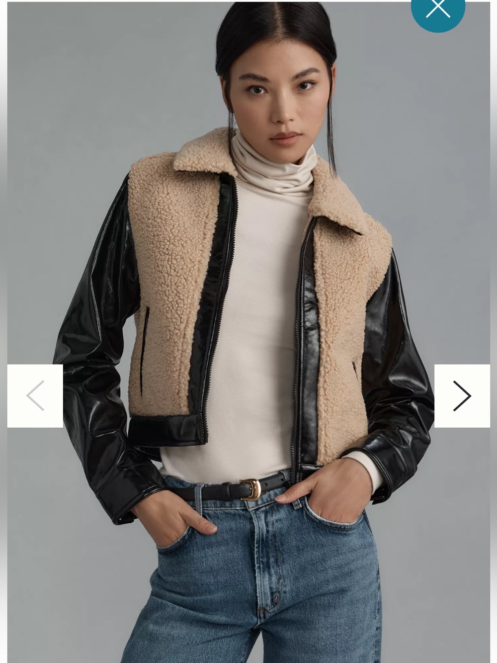NWT Anthropologie size M Faux- leather sherpa cropped jacket in light sand